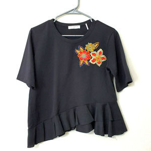 Sandro Paris Selena Embroidered Ruffle Asymmetric Peplum Top Women's Size S/M